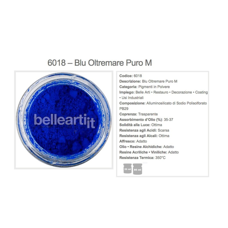 Pigmento Blu Oltremare Puro 80g – 6018 – Per Vernici, Belle Arti, Restauro E Decorazione – Polvere Fine