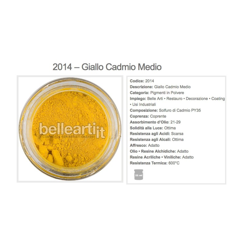 Pigmento in polvere Giallo di Cadmio Medio cod. 2014 Pigmento in polvere Giallo di Cadmio Medio cod. 2014