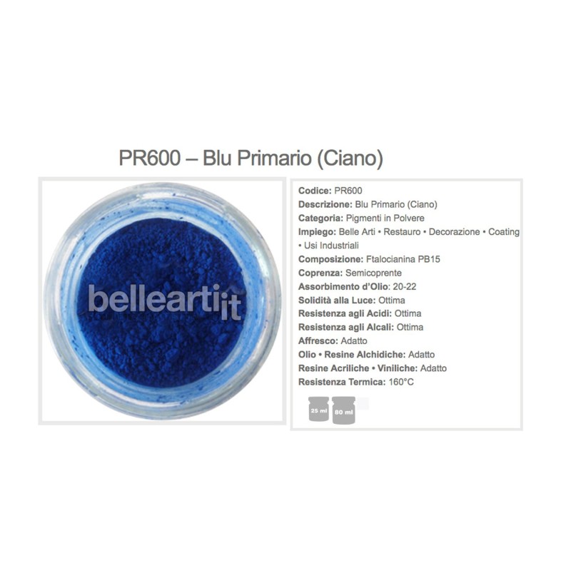 Pigmento in polvere Blu Primario - Cyan (PR600)
