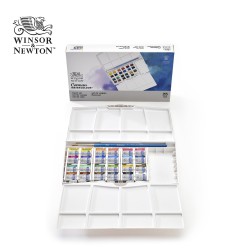Winsor&Newton serie Cotman - Travel Set con 24 colori per acquerello (1/2 godet) e pennello sintetico Cotman