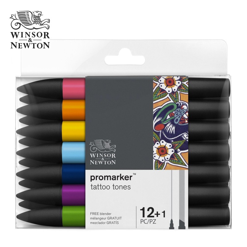 Promarker Winsor&Newton - Set da 12 pennarelli + 1 Blender -  Serie Tattoo Tones