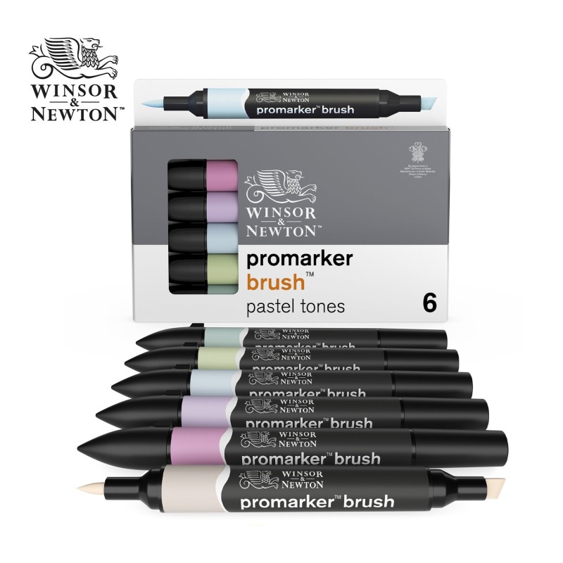 Promarker Brush Winsor&Newton - Set da 6 pennarelli serie Pastel Tones Promarker Brush Winsor&Newton - Set da 6 pennarelli serie Pastel Tones