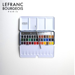 Lefranc&Bourgeois Acquerello Fine - Scatola in metallo con 40 mezzi godet e pennello