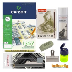  Canson 1557 A3, Fissativo WN, Micron Pigma 08, Gomma Griffin, Temperamatite grande Lyra Monocromo Set 6 matite schizzo 