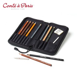 Conté à Paris Trousse Esquisse - Astuccio in nylon con 10 matite da schizzo e disegno e accessori