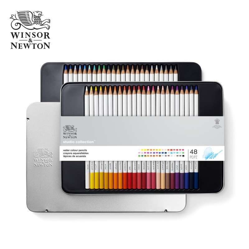 Winsor&Newton Studio Collection - Set da 48 matite colorate acquarellabili  in scatola di metallo