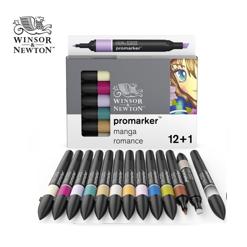 Promarker Winsor&Newton - Set da 12 pennarelli + 1 Blender -  Serie Manga Romance