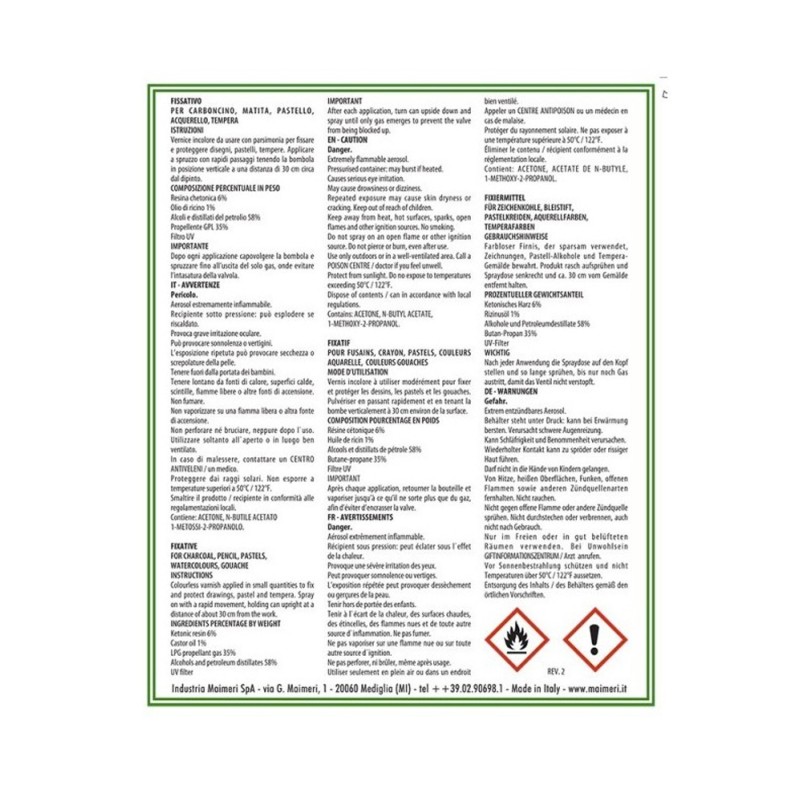 Vernice Fissativo Spray  400 Ml 609 Per Matita, Pastello, Tempera, Acquerello — immagine 4