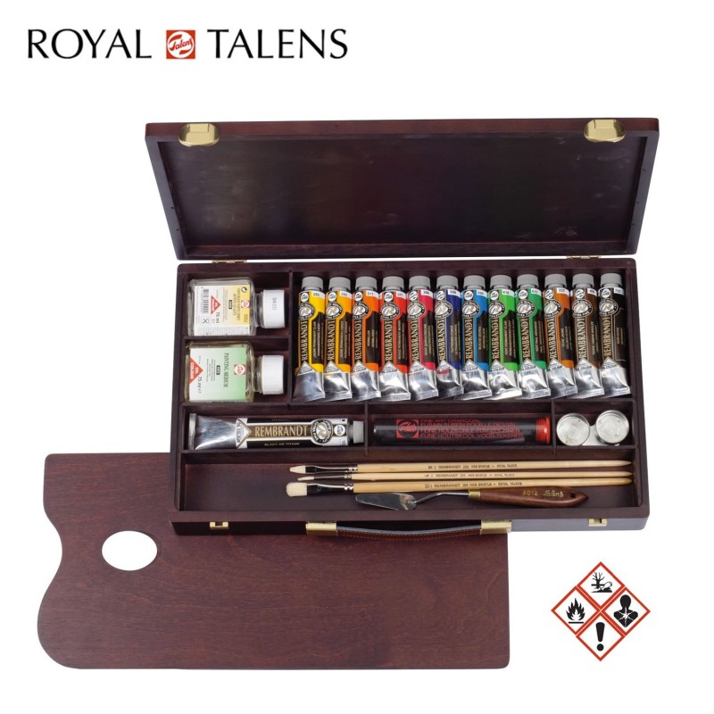 Cassetta in legno Colori ad Olio Rembrandt Professional 12 tubi 40 ml e 1 da 60 ml, 2 medium e accessori