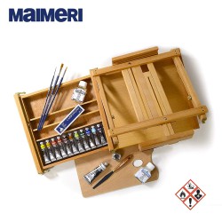 Maimeri - Cassetta Cavalletto da tavolo con colori acrilici Polycolor 13 tubi da 20 ml, 1 bianco da 60 ml e accessori