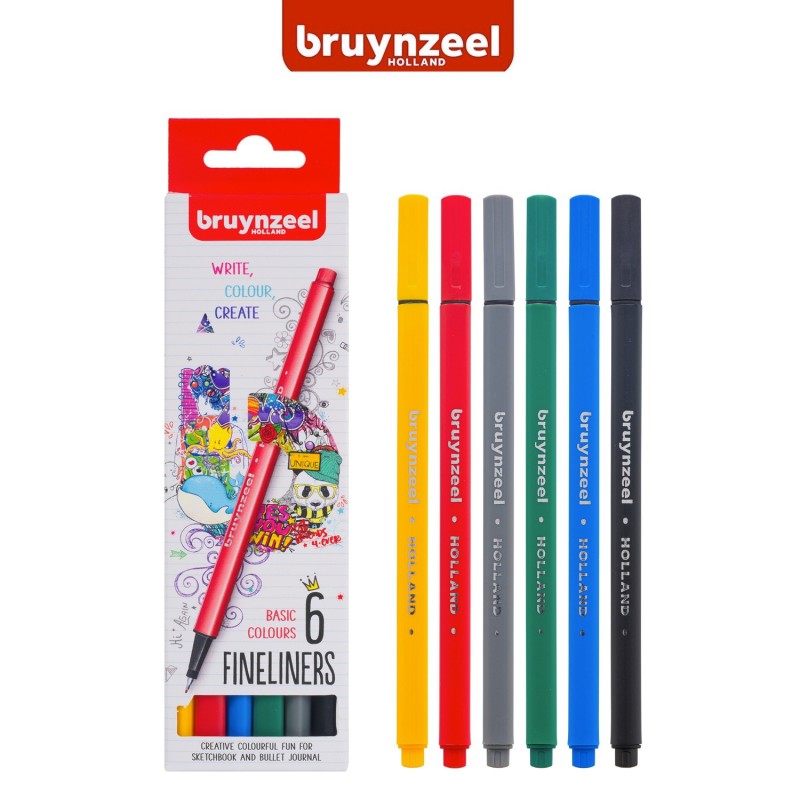 Bruynzeel Fineliner - Set Basic Colours” 6 pennarelli a punta fina in colori assortiti