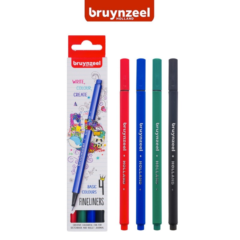 Bruynzeel Fineliner - Set Basic Colours” 4 pennarelli a punta fina in colori assortiti