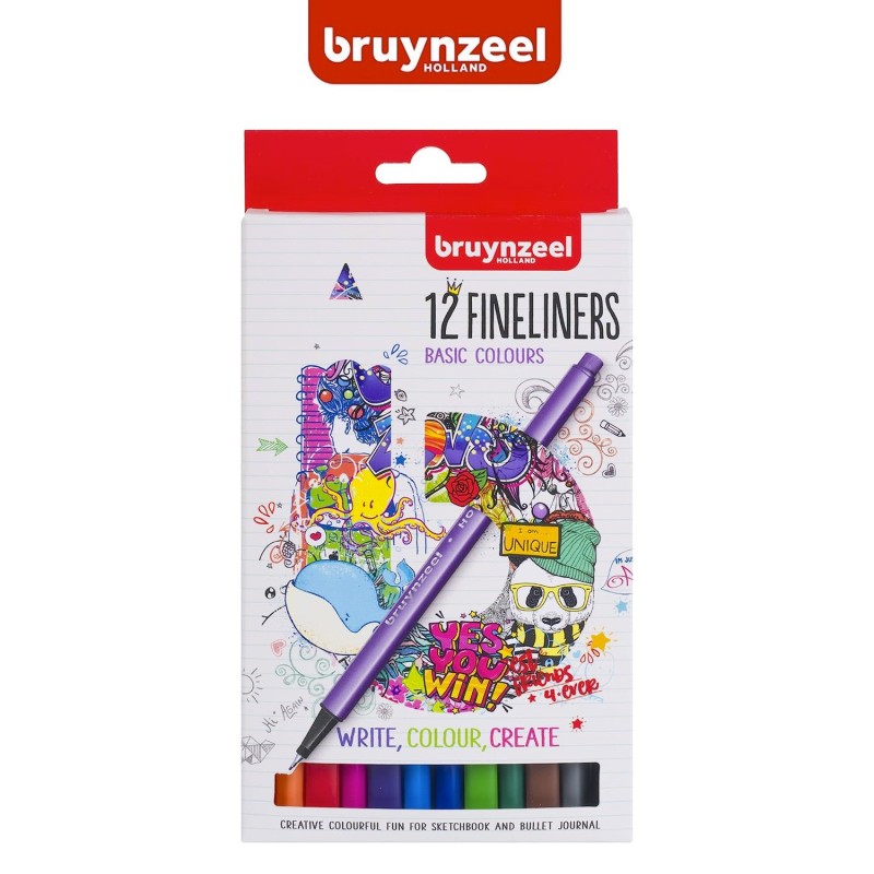 Bruynzeel Fineliner - Set Basic Colours” 12 pennarelli a punta fina in colori assortiti
