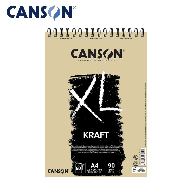 Canson XL Kraft - Blocco di Carta colorata da Disegno 60 fogli da 90 gr. a grana vergata Canson XL Kraft - Blocco di Carta colorata da Disegno 60 fogli da 90 gr. a grana vergata
