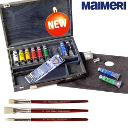 Maimeri - Cassetta con Colori Tempera Fine 10 tubi da 20 ml, accessori e 3 pennelli in omaggio da Bellearti.it