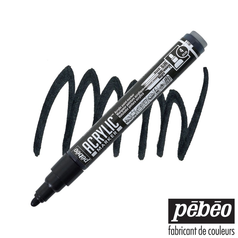 Pébéo Acrylic Marker - Pennarello Acrilico Nero - Punta tonda da 4 mm Pébéo Acrylic Marker - Pennarello Acrilico Nero - Punta tonda da 4 mm