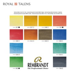 Talens Rembrandt Watercolour Set - Scatola in metallo con 12 acquerelli professionali 1/2 godet e pennello