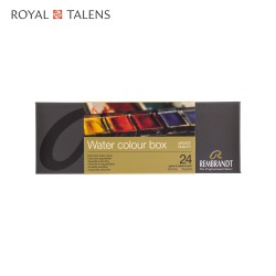 Talens Rembrandt Watercolour Set - Scatola in metallo con 24 acquerelli professionali 1/2 godet e pennello