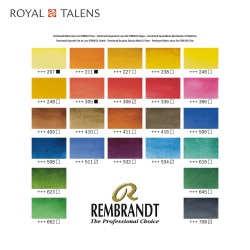 Talens Rembrandt Watercolour Set - Scatola in metallo con 24 acquerelli professionali 1/2 godet e pennello