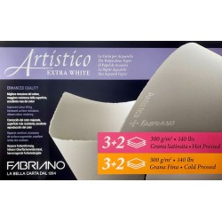 Fabriano Artistico - Carta per Acquerello cotone 100% 3 fogli + 2 gratis 56x76 cm. 300 gr/mq