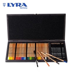 Lyra Rembrandt Polycolor & Art Design Large Set - Cassetta in legno con assortimento di 49 matite da disegno