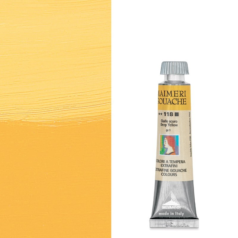 Colori a Tempera extrafine Maimeri Gouache Giallo Scuro (118) tubo da 20 ml Colori a Tempera extrafine Maimeri Gouache Giallo Scuro (118) tubo da 20 ml