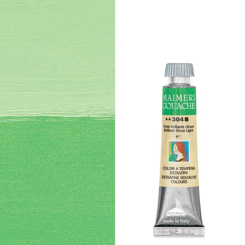 Colori a Tempera extrafine Maimeri Gouache Verde Brillante Chiaro (304) tubo da 20 ml