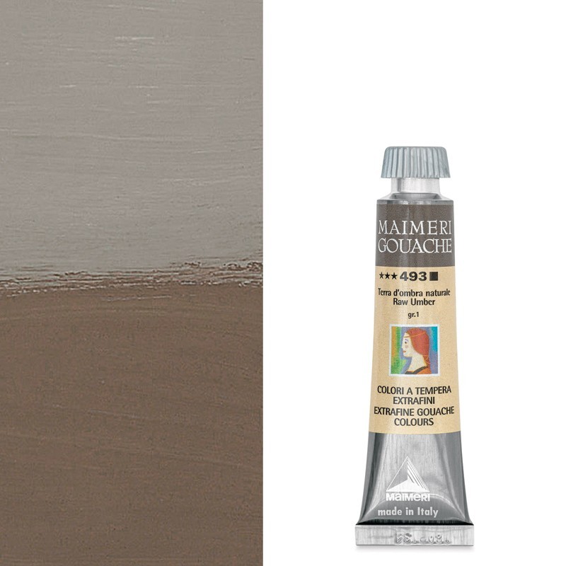 Colori a Tempera extrafine Maimeri Gouache Terra d'Ombra Naturale (493) tubo da 20 ml