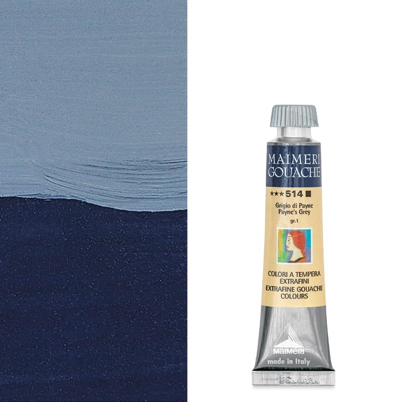 Colori a Tempera extrafine Maimeri Gouache Grigio di Payne (514) tubo da 20 ml