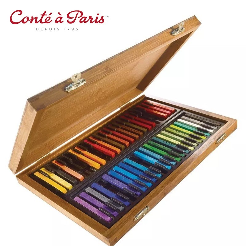 Conté à Paris - Cassetta Bamboo Box con 48 pastelli carré in colori assortiti
