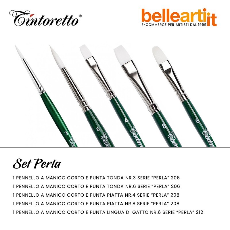 Bellearti.it - Set Perla con 5 pennelli Tintoretto in pelo sintetico