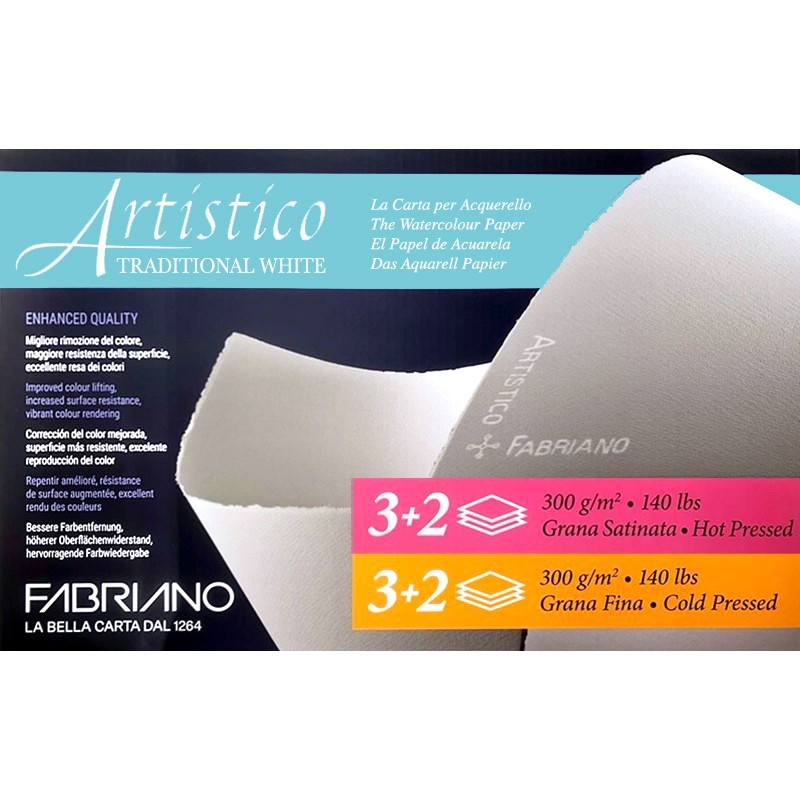 Fabriano Artistico - Carta per Acquerello 300 gr. Cotone 100% 3+2 fogli 56x76 cm.