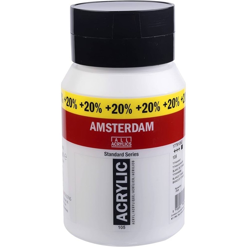 Colori Acrilici Talens "Amsterdam" Bianco di Titanio (105), flacone da 600 ml con il 20% di prodotto in omaggio Colori Acrilici Talens "Amsterdam" Bianco di Titanio (105), flacone da 600 ml con il 20% di prodotto in omaggio