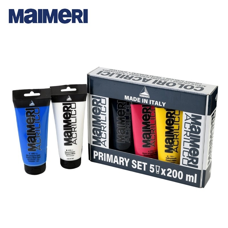 Maimeri Acrilico Primary Set - Confezione con 5 tubi da 200 ml di colori acrilici