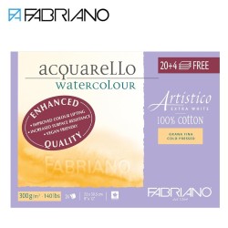 Fabriano Artistico - Blocchi da 20+4 fogli 23x30,5 cm per Acquerello, Cotone 100%  extra-white a Grana fina 300 gr.