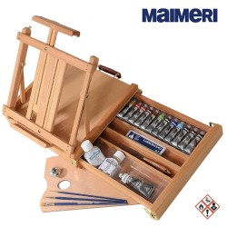 Maimeri - Cassetta Cavalletto da tavolo con colori acrilici Polycolor 13 tubi da 20 ml, 1 bianco da 60 ml e accessori