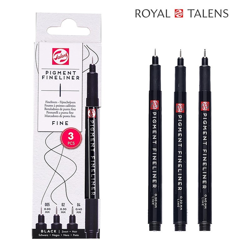 Talens Pigment Fineliner Set - 3 Pennarelli neri a punta ultra fina