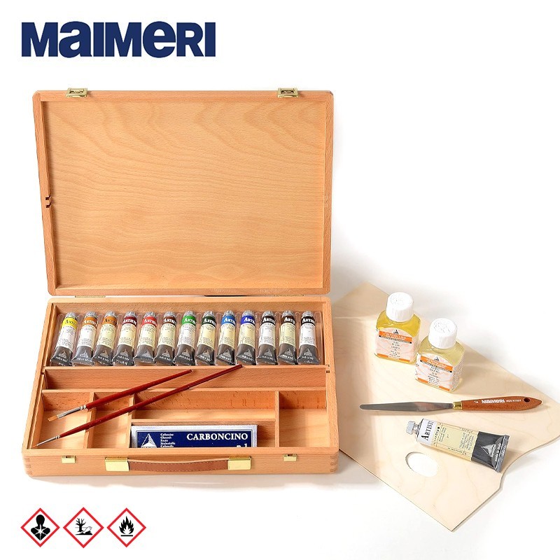 Maimeri Artisti - Cassetta Studio con Colori ad Olio professionali - 13 Tubi da 20 ml e 1 da 60 ml + Accessori