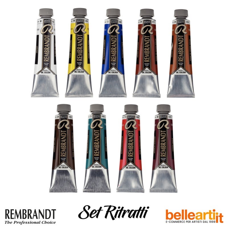 Talens Rembrandt - Set Ritratti con 9 Colori ad Olio professionali in tubo da 40 ml.