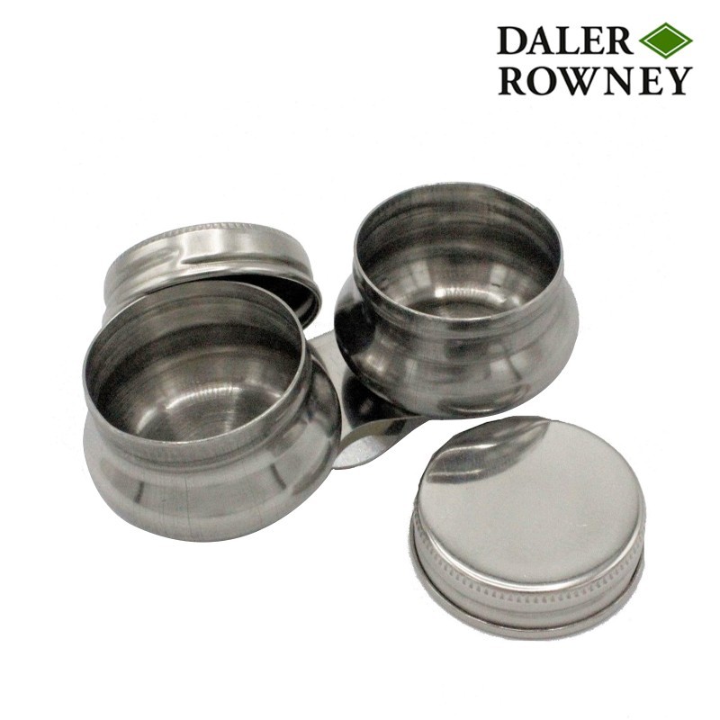 Scodellino doppio in metallo per solventi. Diametro 4 cm. con tappi a vite