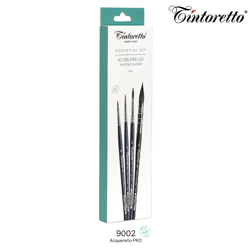 Tintoretto - Set ACQUERELLO PRO 9002 - 4 pennelli a pelo sintetico in blister