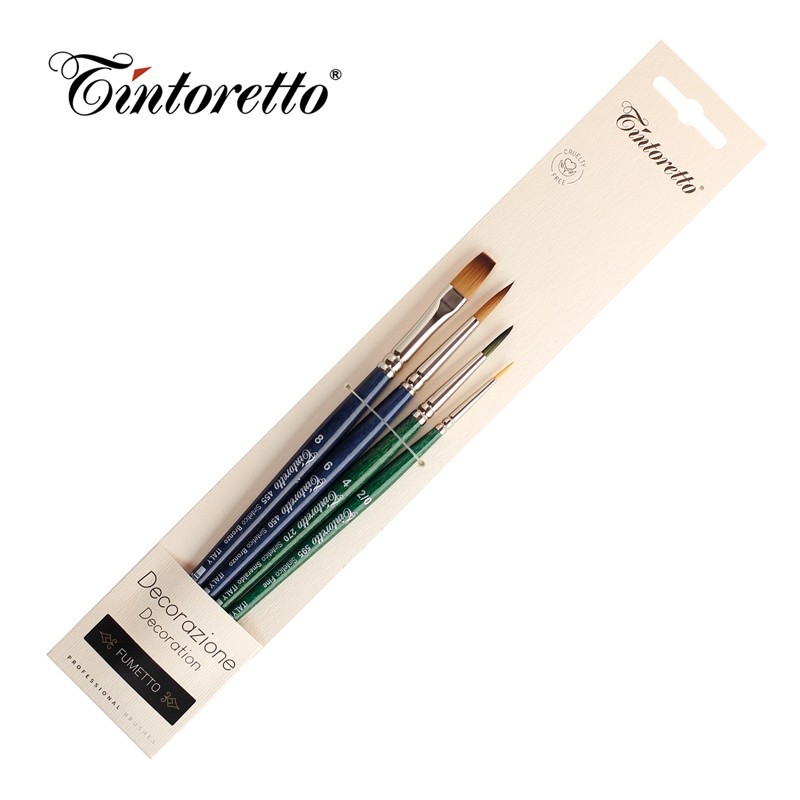Tintoretto - Set Decorazione FUMETTO 8212 - 4 pennelli a pelo sintetico in blister
