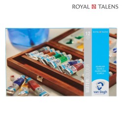Talens - Van Gogh Watercolour Wooden Box - Cassetta in legno con 12 tubi da 10 ml. e accessori