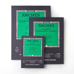ARCHES - BLOCCHI DA 12 ff DI CARTA PER ACQUERELLO COTONE 100%, GRANA FINE 300 Gr.