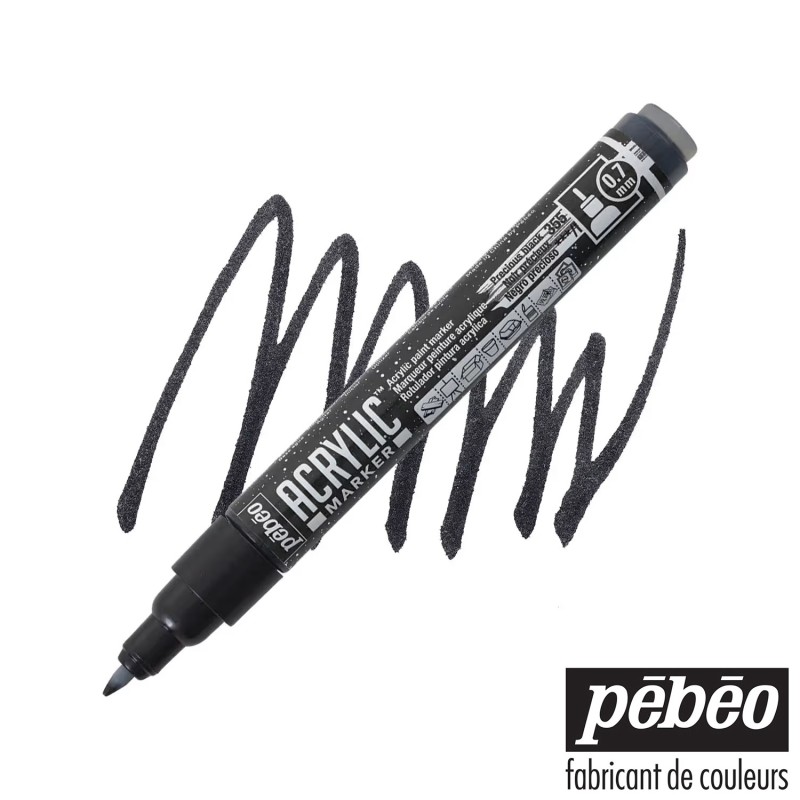 Pébéo - Pennarello Acrilico Nero - Punta fine Tonda da 0,7 mm